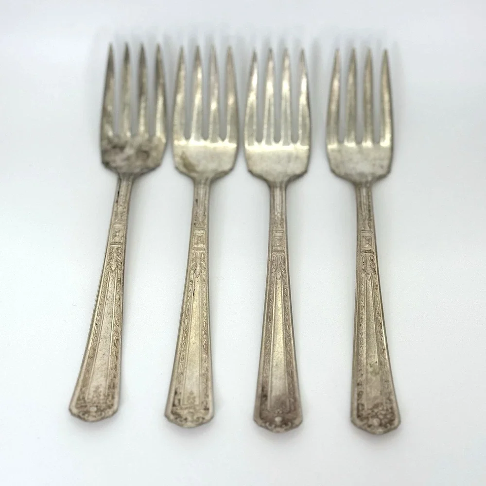 Set of 4 Vintage EPNS Silverplate Forks NS‎ Co Floral Scroll Pattern Flatware